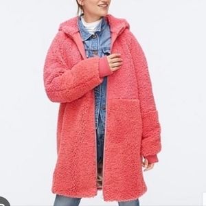 J.Crew  mixed Teddy Sherpa Pink Salmon Coat Size XXS Hooded full zip